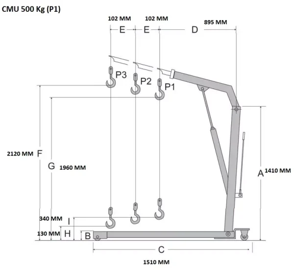 Grue mobile d’atelier pliante – 500 kg à 2 tonnes – Image 3
