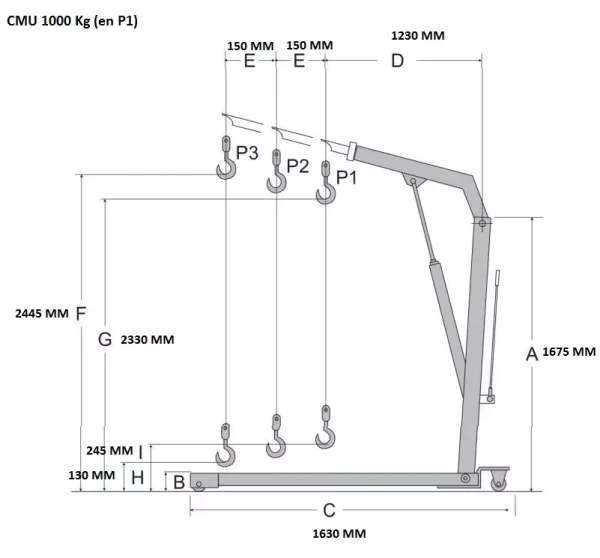Grue mobile d’atelier pliante – 500 kg à 2 tonnes – Image 4