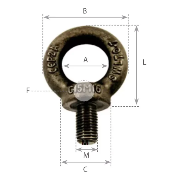Anneau mâle acier brut noir DIN 580 – Image 2