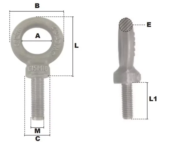 Anneau mâle acier brut noir tige longue – Image 2