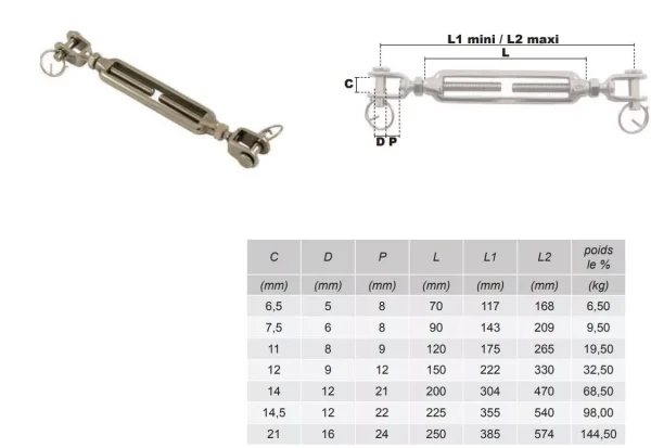 Tendeur chape-chape inox AISI 316 – Image 2