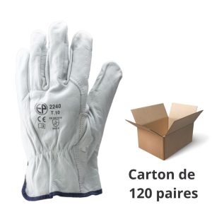 Gants de manutention EN388 cuir tout fleur de buffle - carton de 120 paires