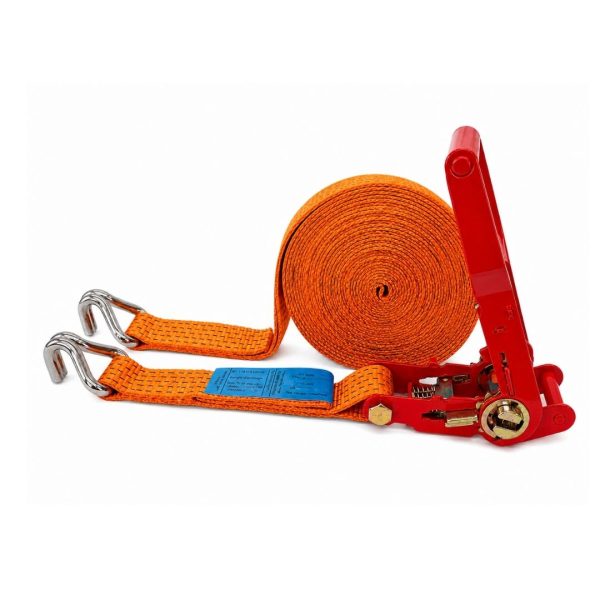sangle d'arrimage largeur 50 mm, crochets doigts rapproches et cliquet à tension démultipliée orange