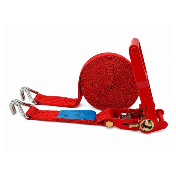 sangle d'arrimage largeur 50 mm, crochets doigts rapproches et cliquet à tension démultipliée rouge