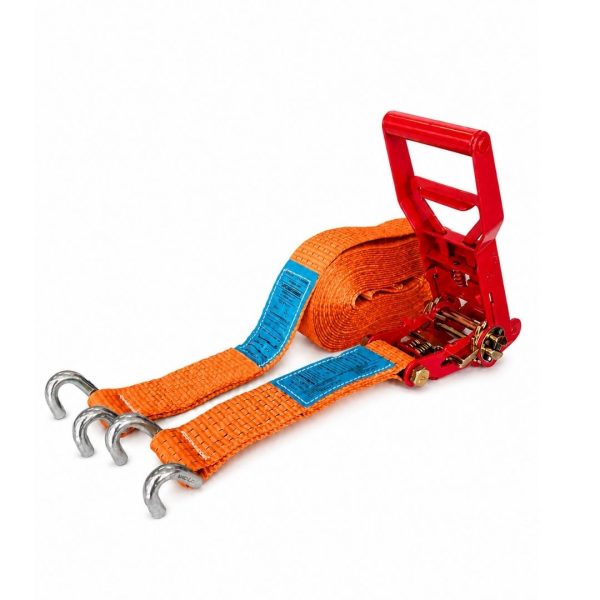 sangle d'arrimage largeur 50 mm, 2 parties avec cliquet à tension démultipliée et crochets doigts écartés EN 12195-2 -orange