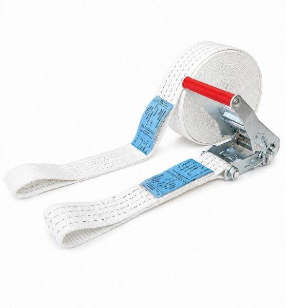 sangle d'arrimage largeur 50 mm, Rupture 6T, boucles cousues, EN 12195-2, blanc