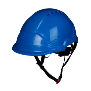 Casque ventilé avec lunettes intégrées, jugulaire 4 points, réglage à crémaillère - Bleu