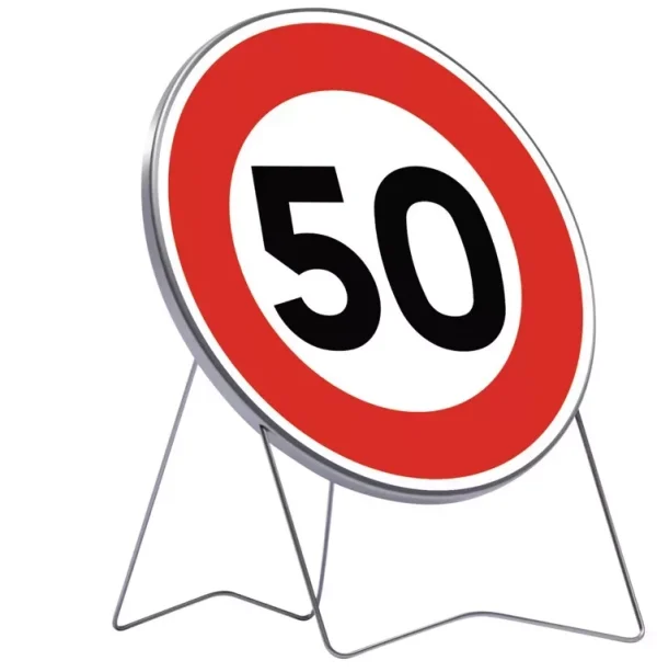 Panneau rond métallique sur pieds "B14 ne pas dépasser 50 km/h"