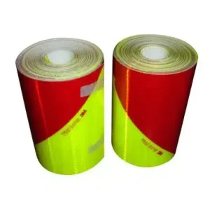 Kit de 2 rouleaux bandes alternées jaune et rouge SAPEUR POMPIER, adhésif, rétroréfléchissants. CLASSE B