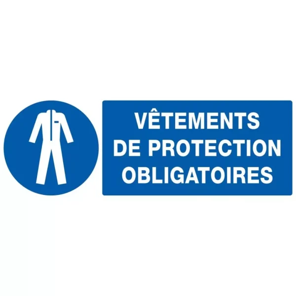Panneau rectangulaire "vêtements de protection obligatoires" en PS choc