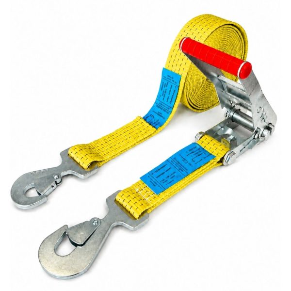sangle d'arrimage largeur 50 mm, crochet plat a linguet. en 12195-2. jaune