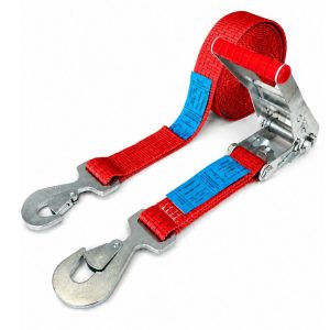 sangle d'arrimage largeur 50 mm, crochets plats a linguet, EN 12195-2. rouge