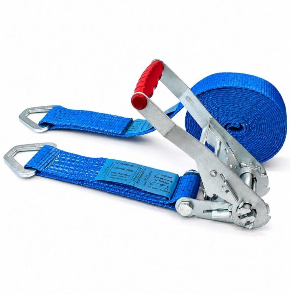 sangle d'arrimage largeur 50 mm, crochets triangulaires. BLEU. EN 12195-2