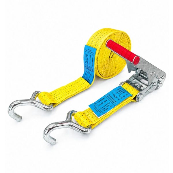 sangle d'arrimage 50 mm, crochets doigt unique. EN 12195-2. JAUNE