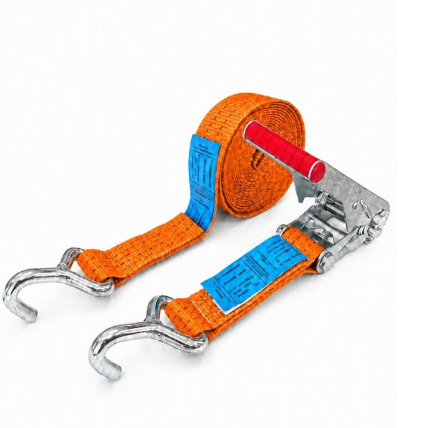 sangle d'arrimage 50 mm, crochets doigt unique. EN 12195-2. ORANGE
