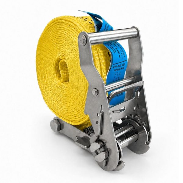 sangle d'arrimage largeur 35 mm, ceinture, cliquet inox. EN 12195-2 jaune