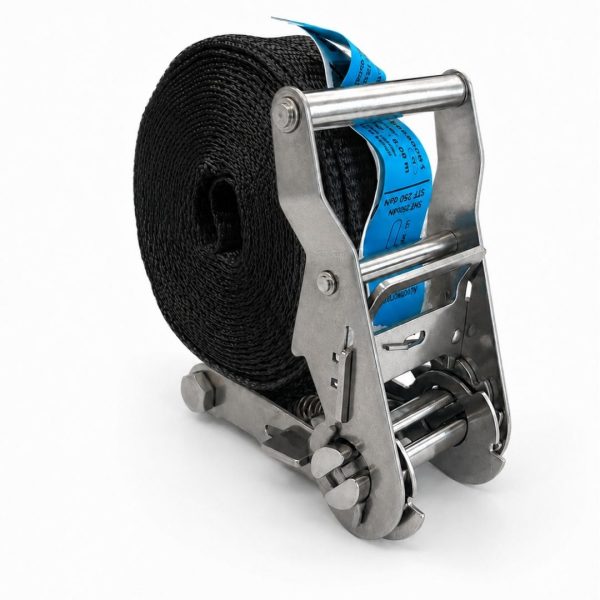 sangle d'arrimage largeur 35 mm, ceinture, cliquet inox. EN 12195-2 noire