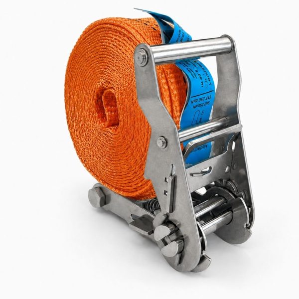 sangle d'arrimage largeur 35 mm, ceinture, cliquet inox. EN 12195-2 orange