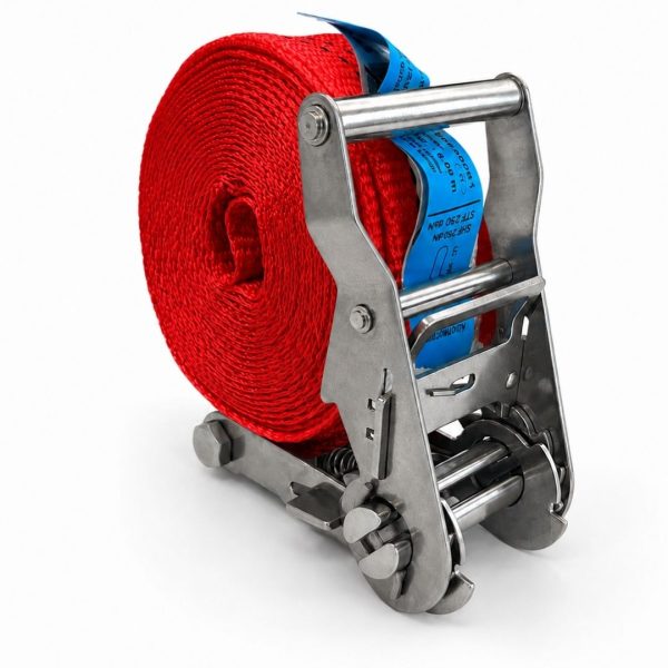 sangle d'arrimage largeur 35 mm, rouge ceinture, cliquet inox. EN 12195-2 rouge