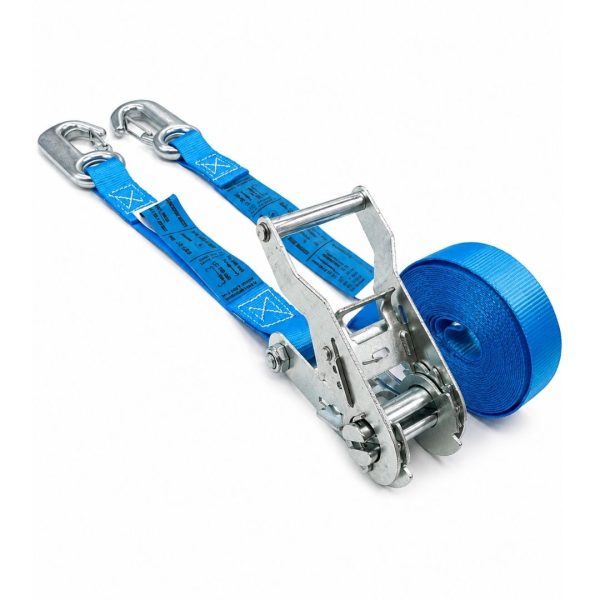 sangle d'arrimage largeur 25 mm, crochet linguet. EN 12195-2 BLEUE