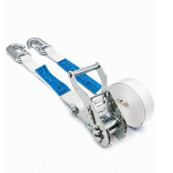 sangle d'arrimage largeur 25 mm, crochet linguet. EN 12195-2 BLANCHE