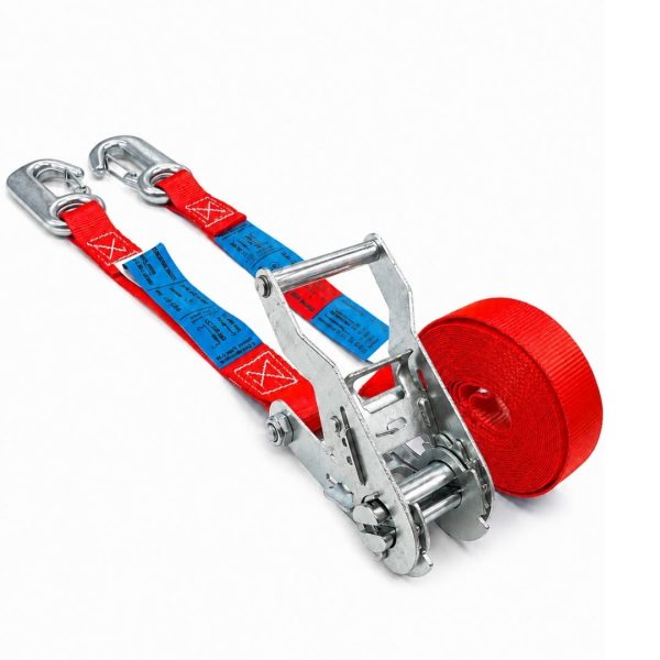 sangle d'arrimage largeur 25 mm, crochet linguet. EN 12195-2 ROUGE