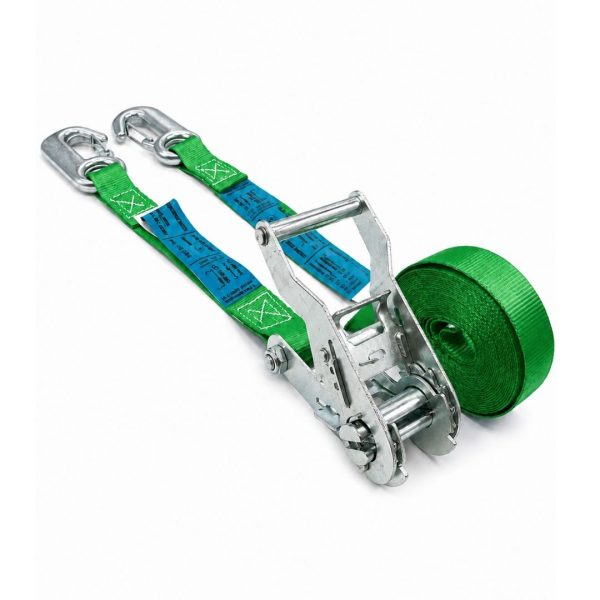 sangle d'arrimage largeur 25 mm, crochet linguet. EN 12195-2 VERTE