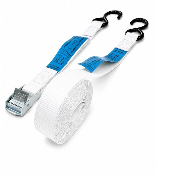 sangle d'arrimage 25 mm crochet moto. EN 12195-2. BLANC