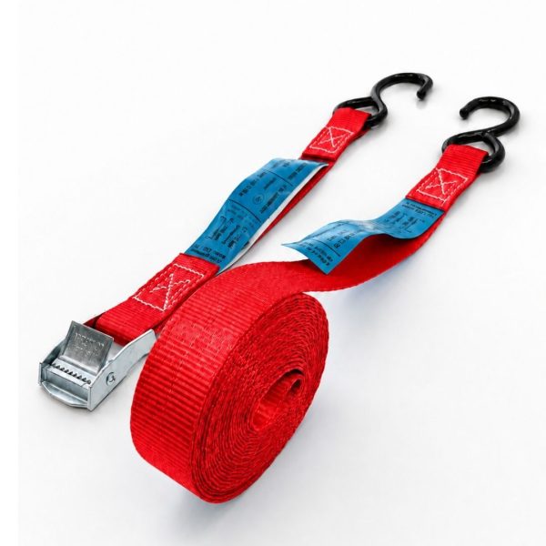 sangle d'arrimage 25 mm crochet moto. EN 12195-2. ROUGE