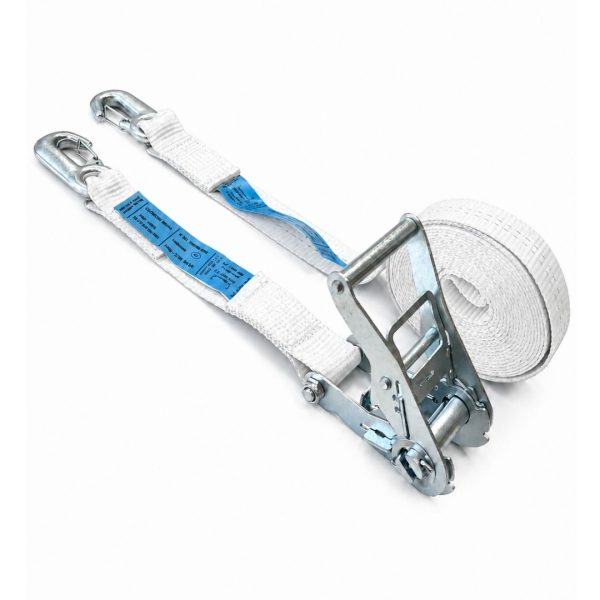 sangle d'Arrimage largeur 35 mm EN 12195-2, avec crochets linguet. blanche
