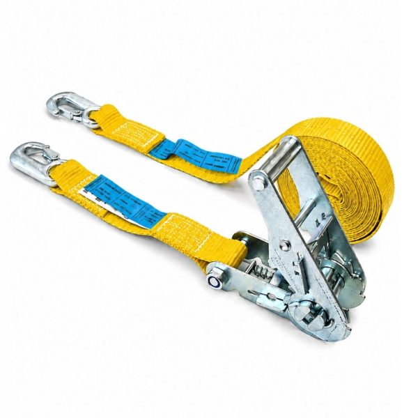 sangle d'arrimage largeur 35 mm EN12195-2, cliquet renforcé et crochets linguet. jaune