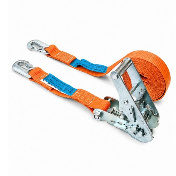 sangle d'arrimage largeur 35 mm EN12195-2, cliquet renforcé et crochets linguet. orange