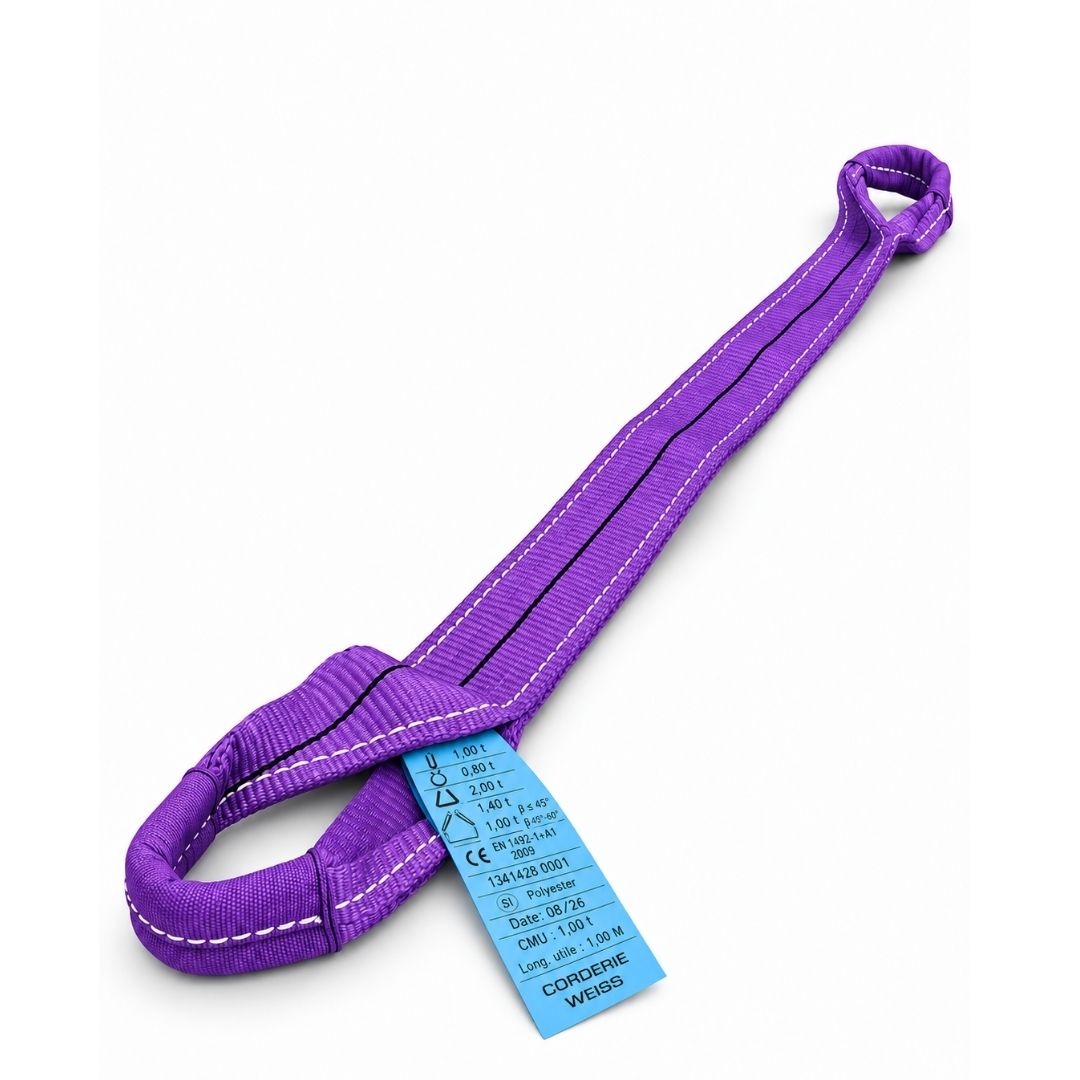 Sangle plate CMU 1 tonne, violette, boucles chantournées