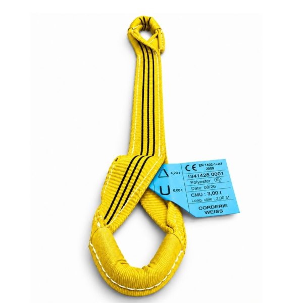 Sangle plate CMU 3 tonnes, jaune, boucles chantournées